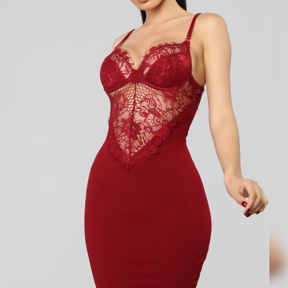 Feelings With You Lace Mini Dress - Burgundy - Picture 4 of 12